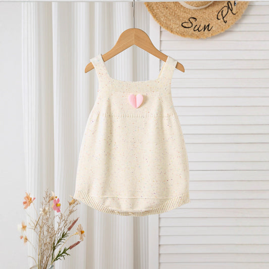 Autumn Arrival Baby Girls Cute Dots and Heart Pattern Sleeveless Strap Onesies-0