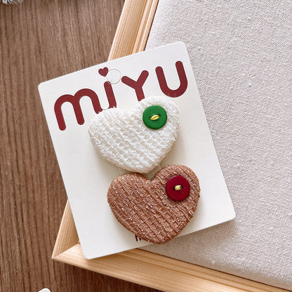 Collection of Versatile Sweet Candy-Colored Love Heart Fabric Hair Clips-6