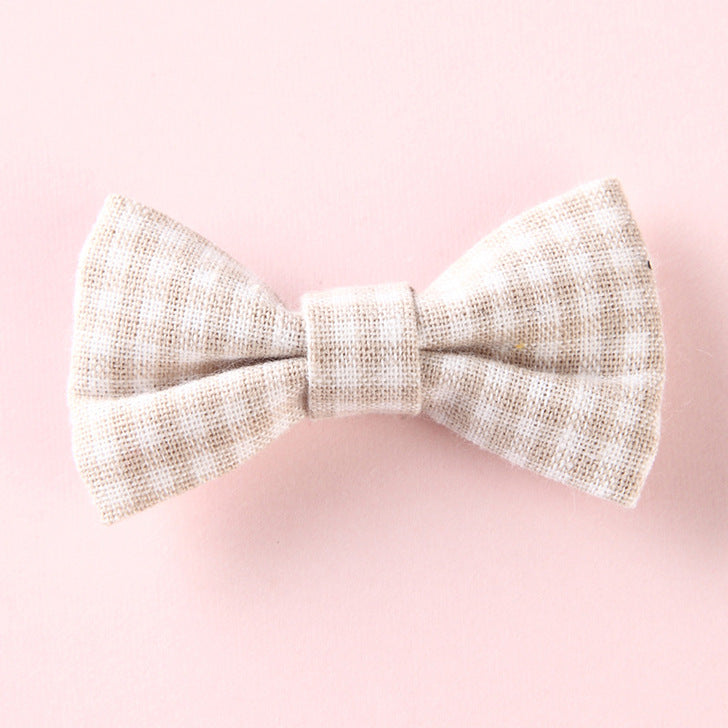 Girls Plaid Pattern Bow Tie Hair Fabric 2 pc. Clips Handmade Accessory-10