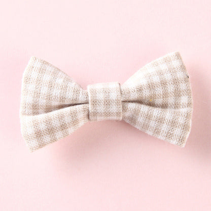 Girls Plaid Pattern Bow Tie Hair Fabric 2 pc. Clips Handmade Accessory-10
