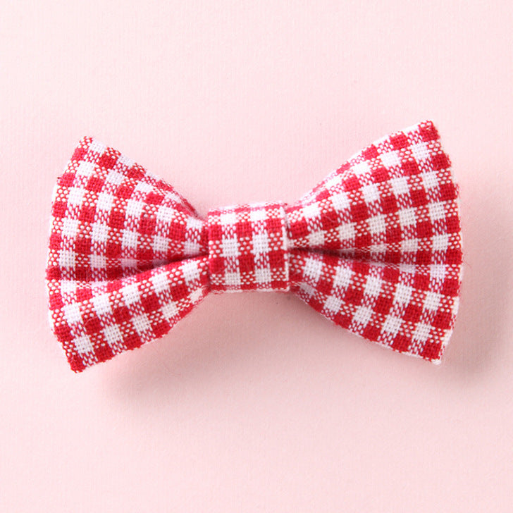 Girls Plaid Pattern Bow Tie Hair Fabric 2 pc. Clips Handmade Accessory-8