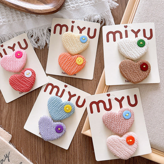 Collection of Versatile Sweet Candy-Colored Love Heart Fabric Hair Clips-0