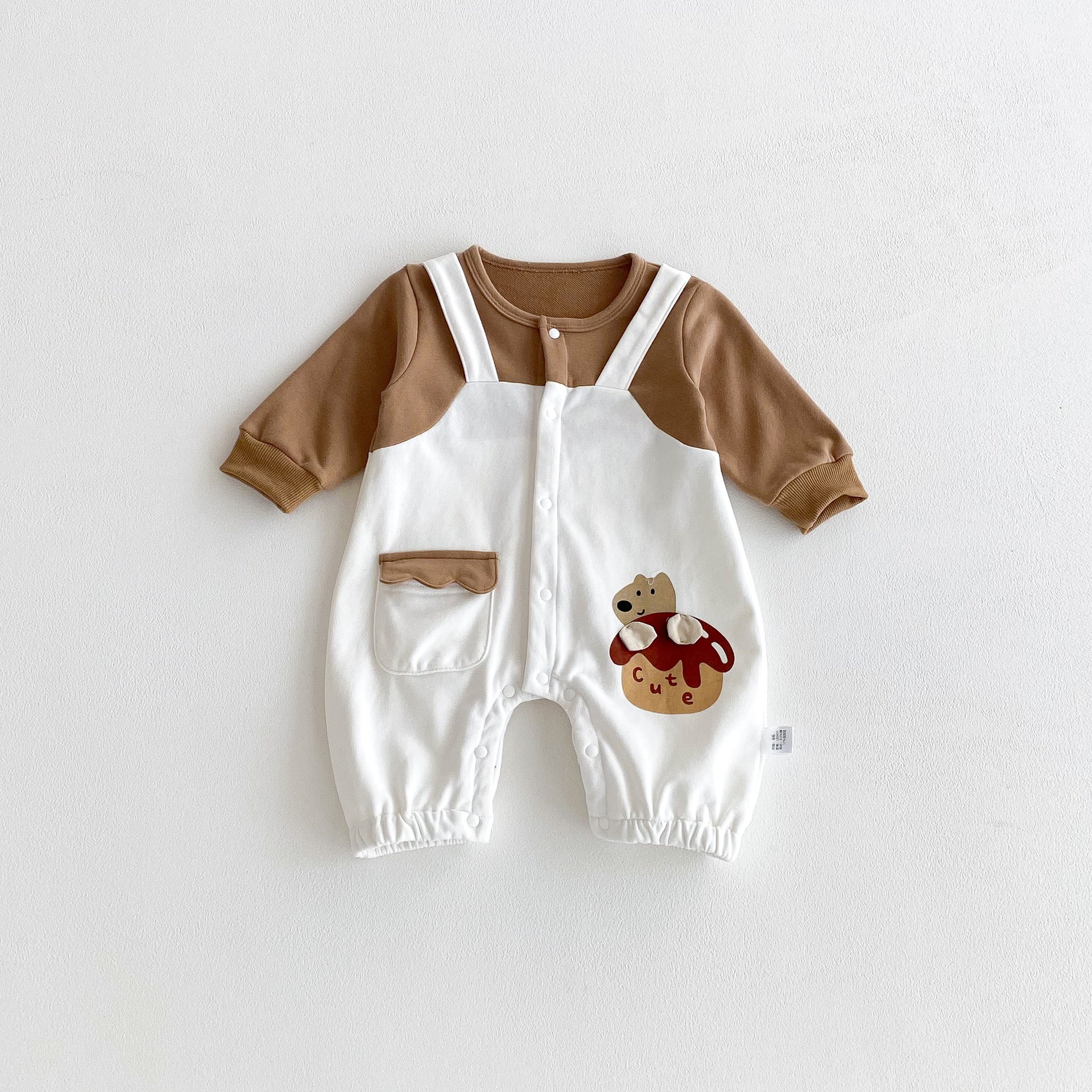 Autumn Arrival Baby Unisex Long Sleeves Cartoon Pattern Color Patchwork Rompers-0