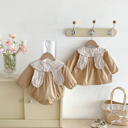 Autumn Arrival Baby Girls Color Patchwork Long-sleeved Onesies and Dress – Princess Sister Matching Set-2