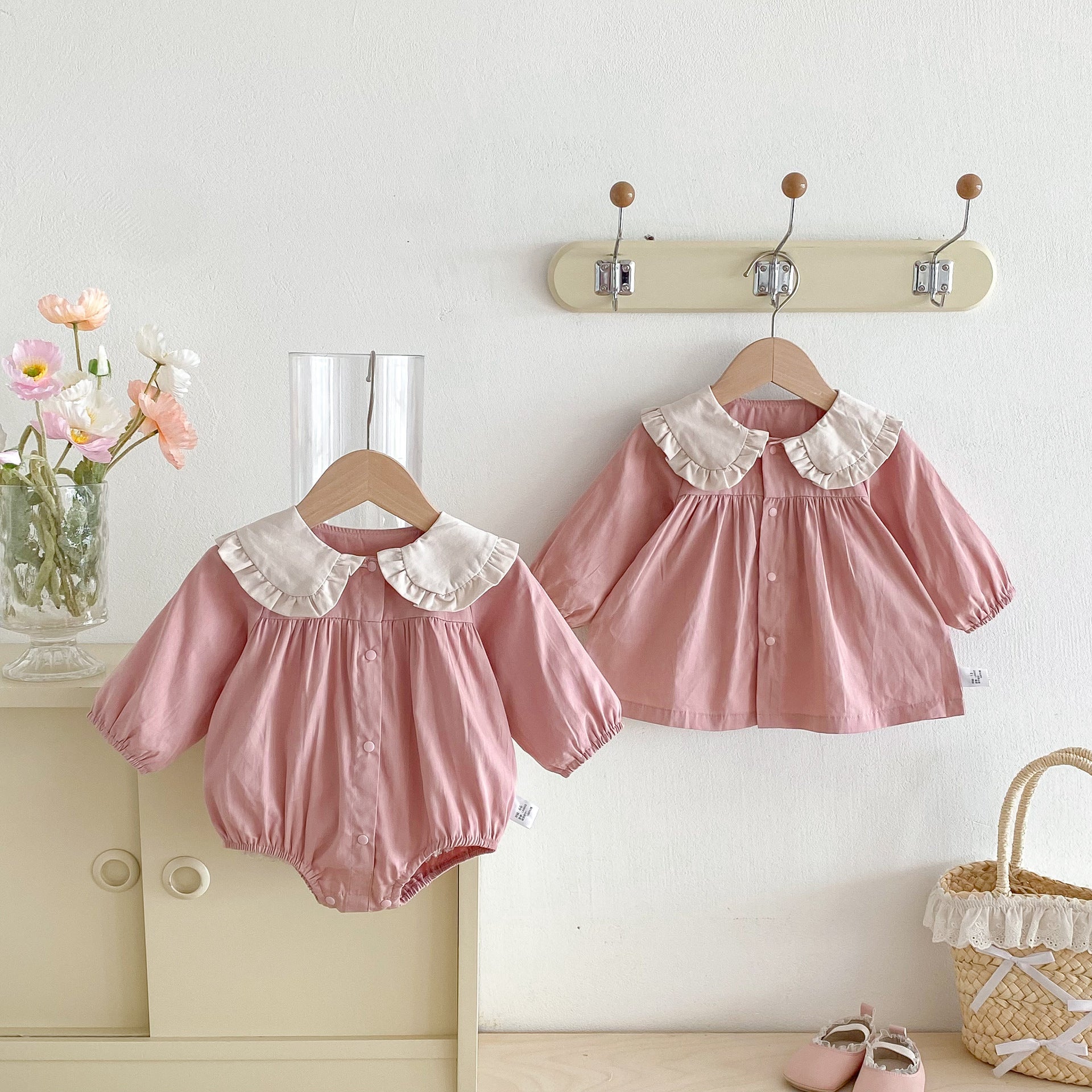 Autumn Arrival Baby Girls Color Patchwork Long-sleeved Onesies and Dress – Princess Sister Matching Set-2