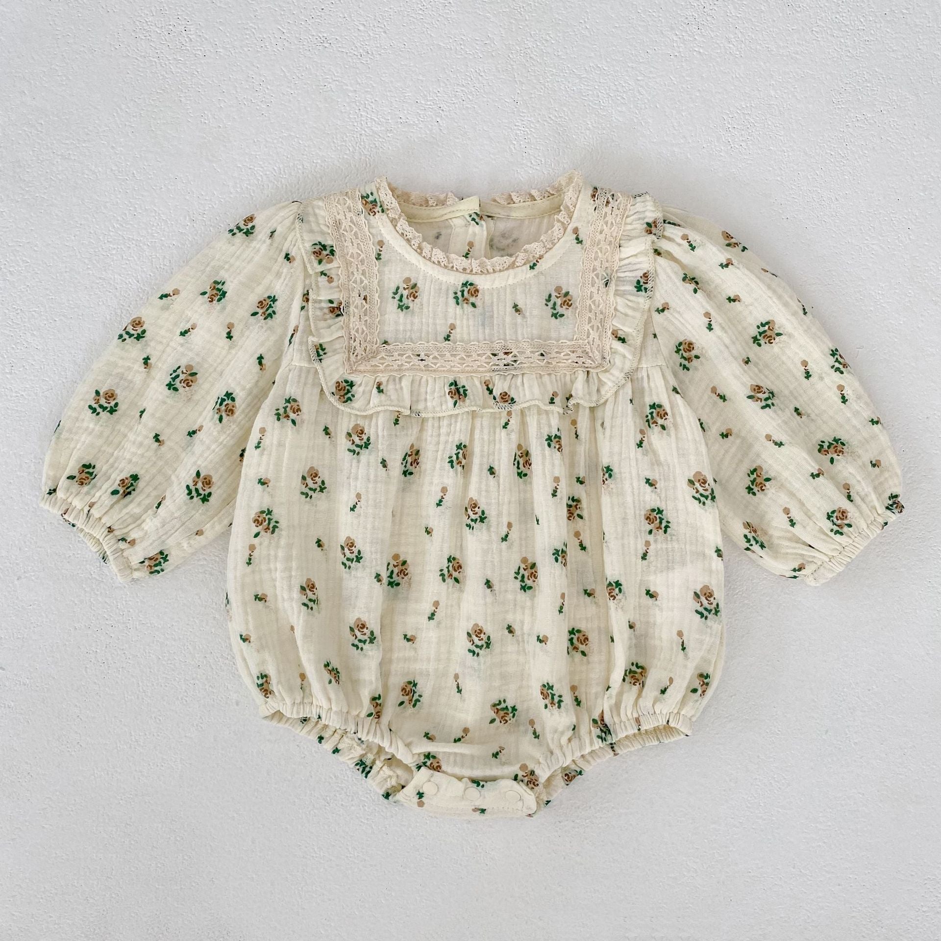 Autumn Arrival Baby Girls French-style Floral Long-sleeved Onesies and Dress – Princess Sister Matching Set-1