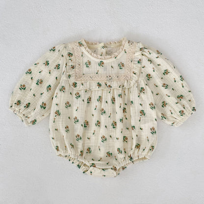 Autumn Arrival Baby Girls French-style Floral Long-sleeved Onesies and Dress – Princess Sister Matching Set-1