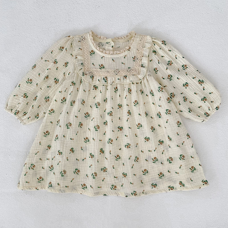 Autumn Arrival Baby Girls French-style Floral Long-sleeved Onesies and Dress – Princess Sister Matching Set-2