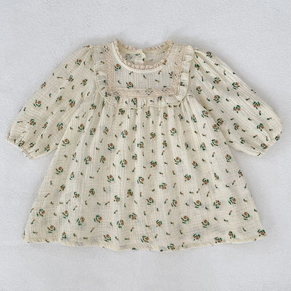 Autumn Arrival Baby Girls French-style Floral Long-sleeved Onesies and Dress – Princess Sister Matching Set-2