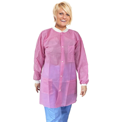 Disposable Lab Coat Small Size 10 Pack Light Pink Lab Jackets for Adults