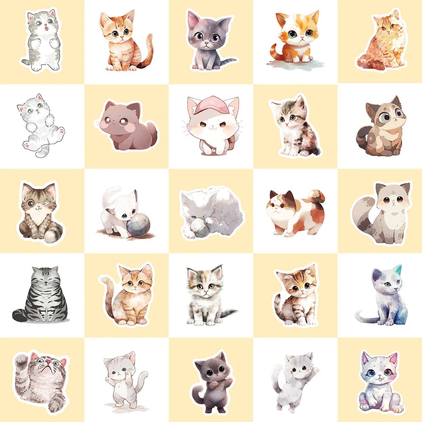 Cute Watercolor Cat Stickers for Laptops and Notebooks