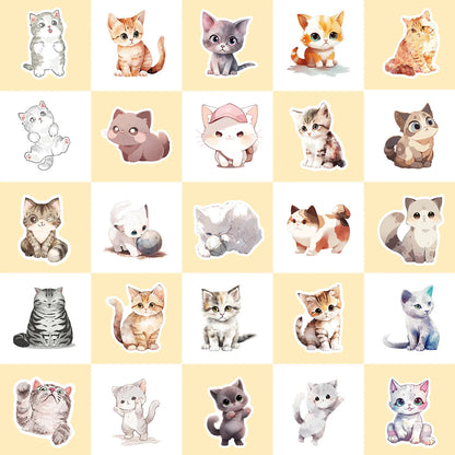 Cute Watercolor Cat Stickers for Laptops and Notebooks