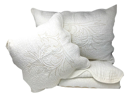 DaDa Bedding Elegant White Floral Beige Matelassé 100% Cotton Coverlet 5Pcs Bedspread Set - King Size (DXJ101796)-3