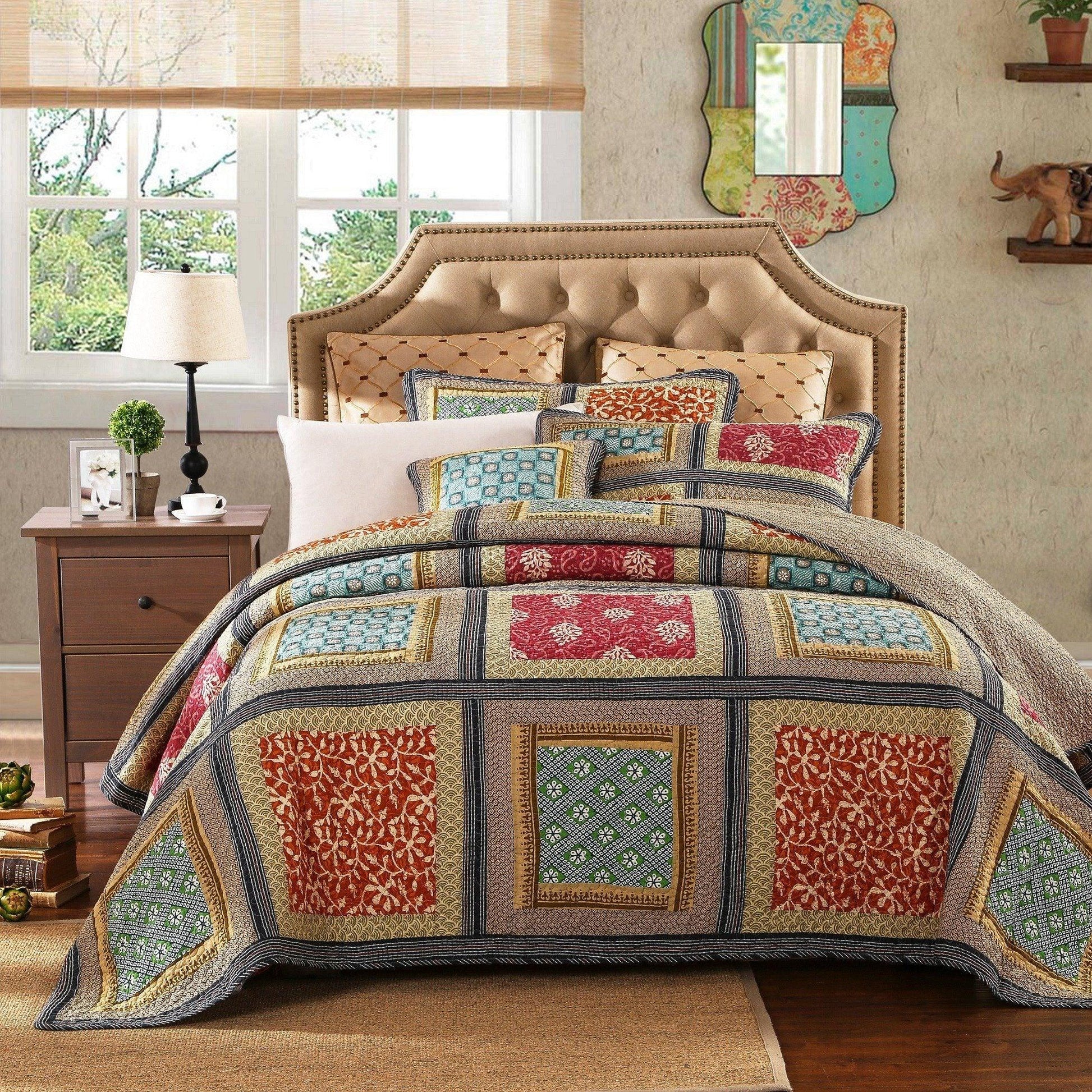 Dada Bedding Gallery of Roses Floral Bohemian Cotton Patchwork Bedspread Set (JHW-546)-2
