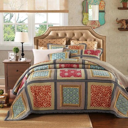 Dada Bedding Gallery of Roses Floral Bohemian Cotton Patchwork Bedspread Set (JHW-546)-2