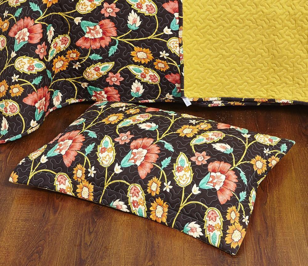DaDa Bedding Marigold’s Floral Brown Yellow Botanical Garden Quilted Bedspread Set (HS-3330)-3