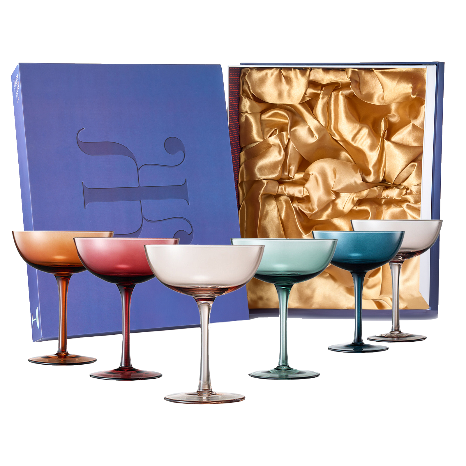 Cocktail & Champagne Coupe Glasses Coupe Cocktail Glasses 7 oz | Set of 6 | Pastel Colored Crystal Cocktail Glassware for Champagne, Martini, Manhattan Goblet Cocktails, Glassware - Luxury Gift Box-1