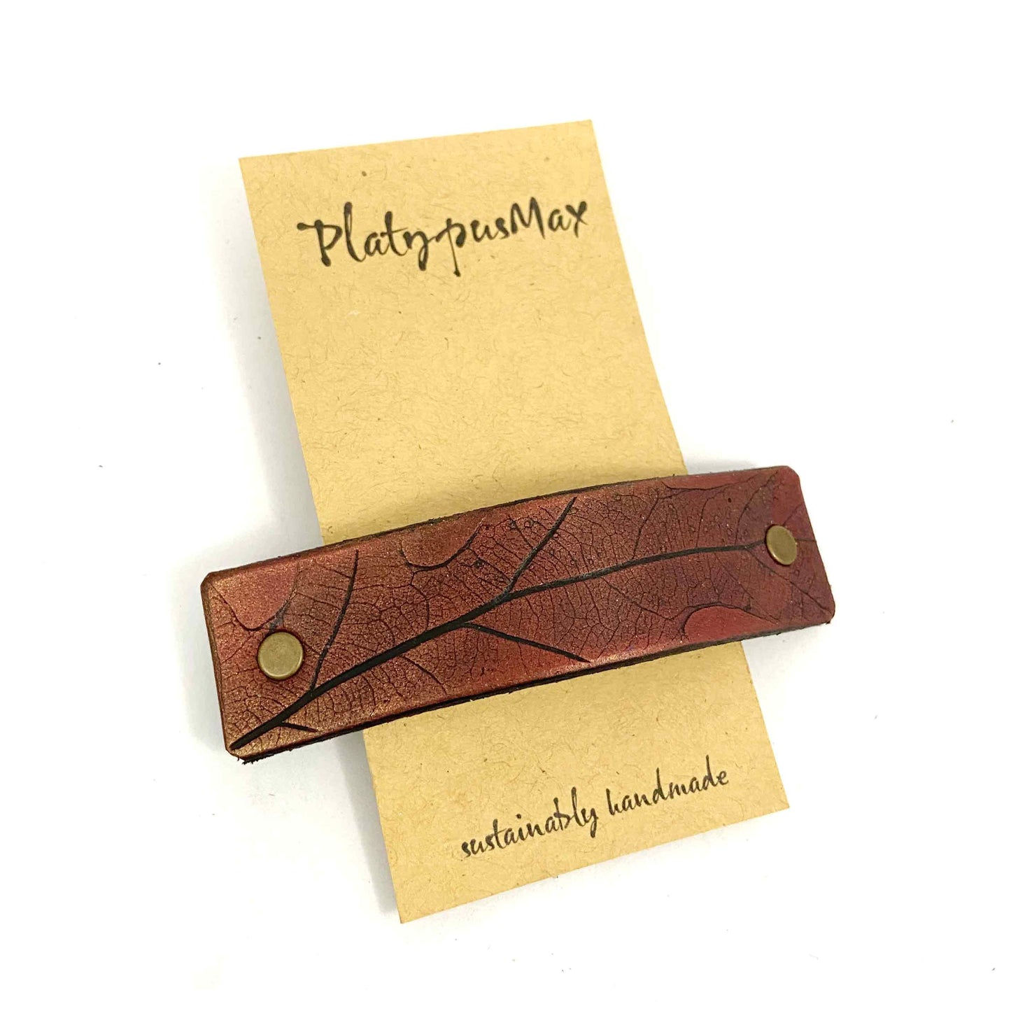 Fall Crimson Red Leather Oak Leaf Large Barrette-0