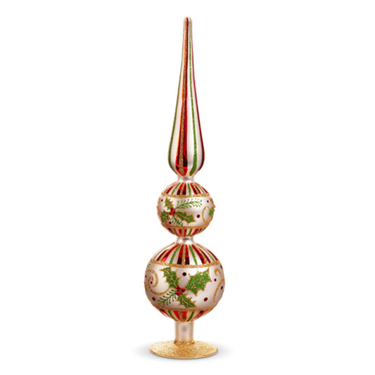 16.5" Holly Leaf Glass Christmas Finial Decoration-0