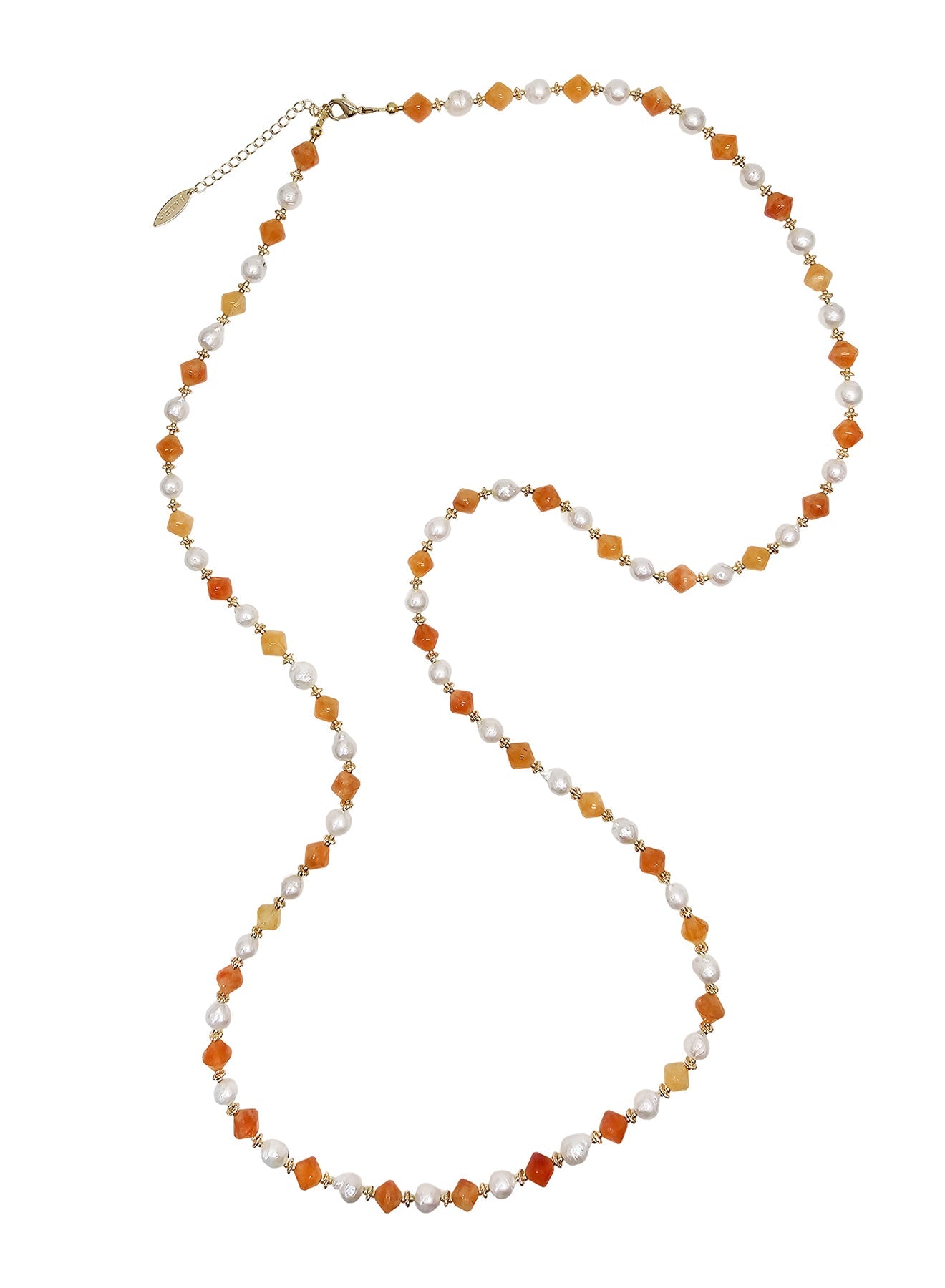Freshwater Pearls With Orange Jade Long Necklace PN048-0