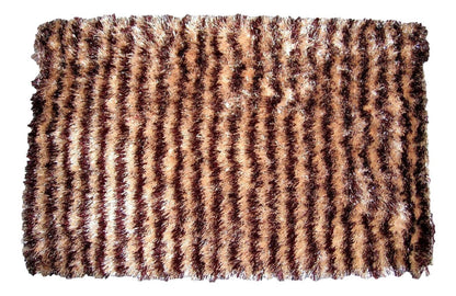 DaDa Bedding Shaggy Soft Door Mat Carpet Rug - 20" x 32" Striped Shiny Coffee Light Beige / Dark Brown-0