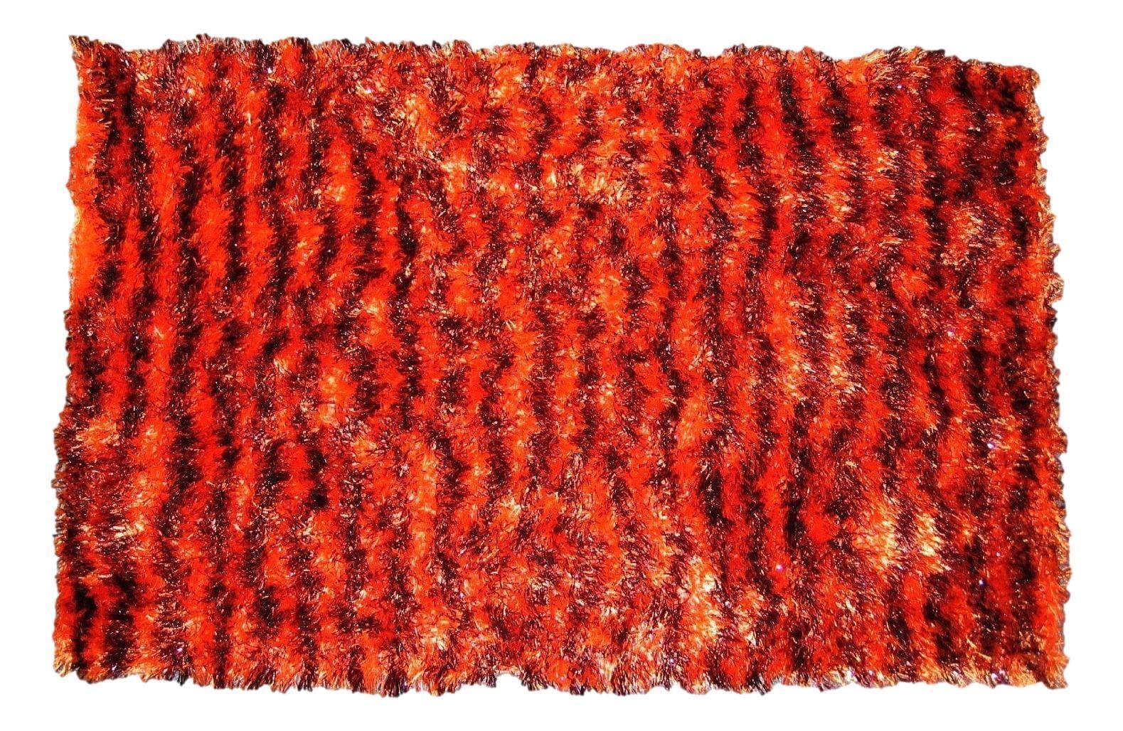DaDa Bedding Shaggy Soft Rectangle Floor Door Mat Bath Carpet Rug - Striped Orange & Brown - 20" x 32",-0