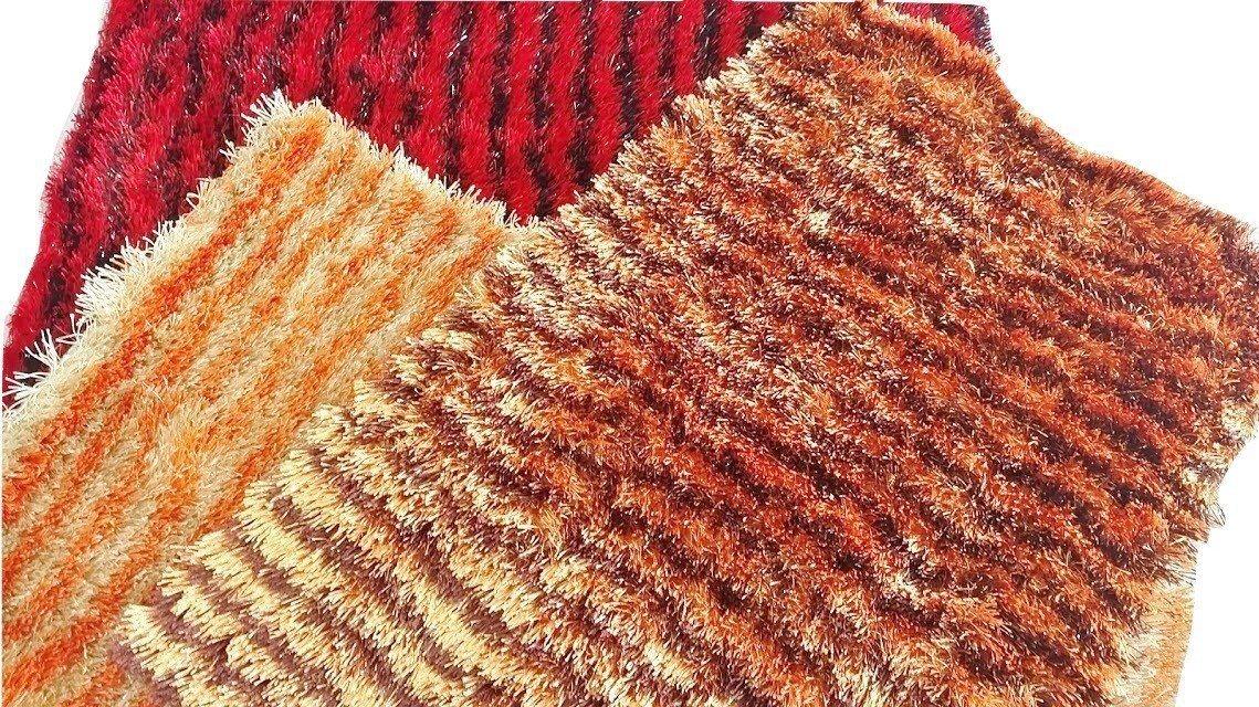 DaDa Bedding Shaggy Soft Rectangle Floor Door Mat Bath Carpet Rug - Striped Orange & Brown - 20" x 32",-2