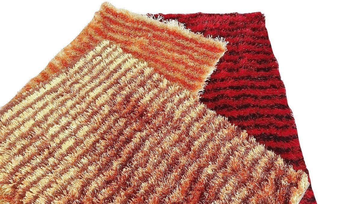 DaDa Bedding Shaggy Soft Rectangle Floor Door Mat Bath Carpet Rug - Striped Orange & Brown - 20" x 32",-3