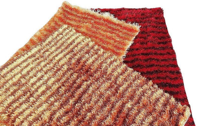 DaDa Bedding Shaggy Soft Rectangle Floor Door Mat Bath Carpet Rug - Striped Orange & Brown - 20" x 32",-3