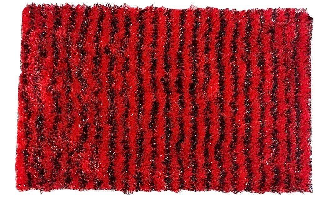 DaDa Bedding Shaggy Soft Rectangle Door Mat Bath Carpet Rug - 20" x 32", Striped Red & Black-0