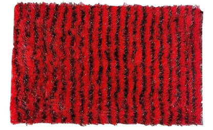 DaDa Bedding Shaggy Soft Rectangle Door Mat Bath Carpet Rug - 20" x 32", Striped Red & Black-0