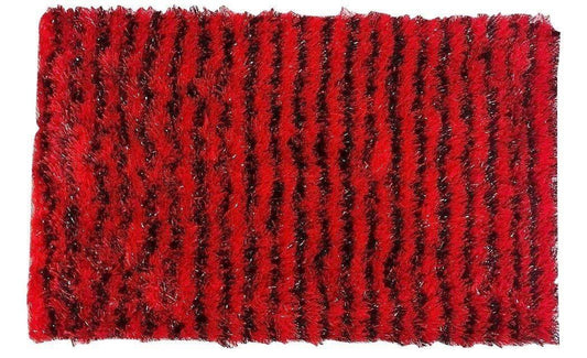 DaDa Bedding Shaggy Soft Rectangle Door Mat Bath Carpet Rug - 20" x 32", Striped Red & Black-0
