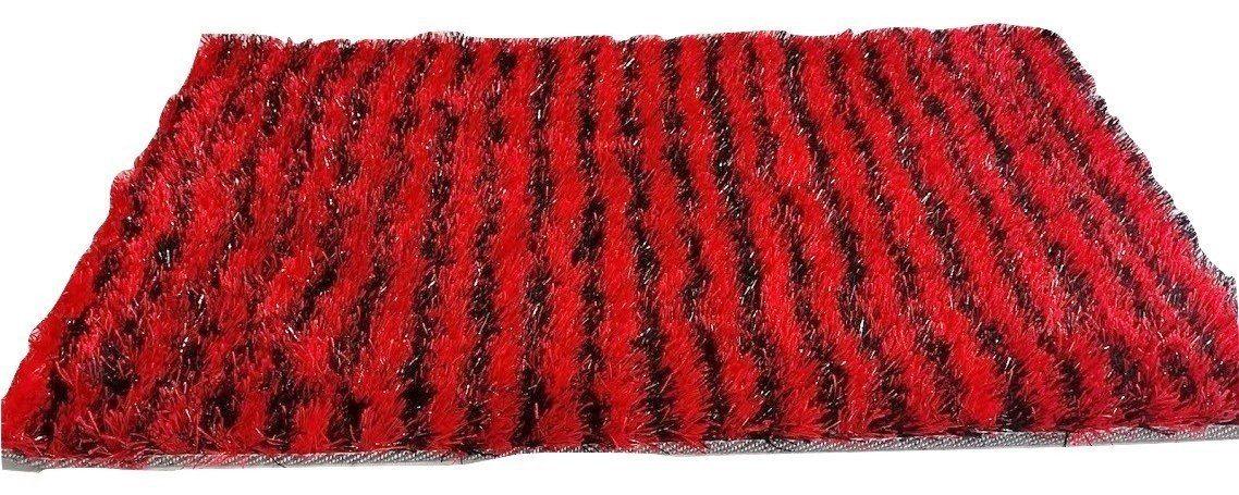 DaDa Bedding Shaggy Soft Rectangle Door Mat Bath Carpet Rug - 20" x 32", Striped Red & Black-1