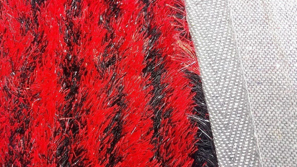 DaDa Bedding Shaggy Soft Rectangle Door Mat Bath Carpet Rug - 20" x 32", Striped Red & Black-3