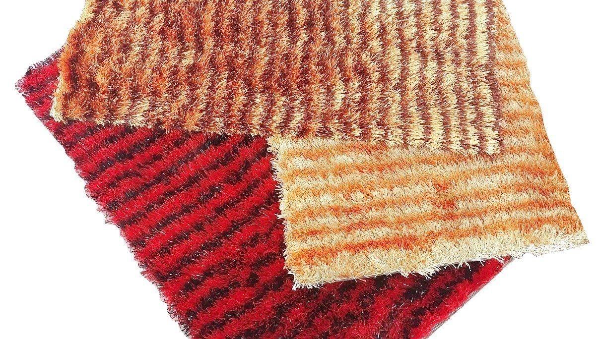 DaDa Bedding Shaggy Soft Rectangle Door Mat Bath Carpet Rug - 20" x 32", Striped Red & Black-4