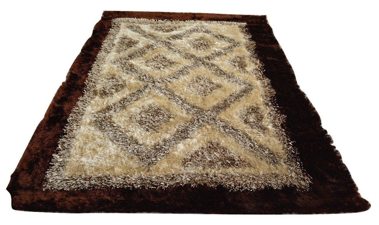 DaDa Bedding Shaggy Soft Viscose Champagne Brown Geometric Diamond Large Area Carpet Rug-1