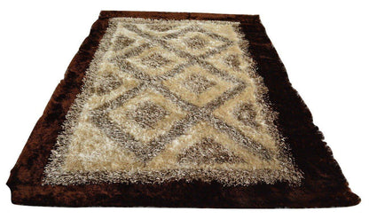 DaDa Bedding Shaggy Soft Viscose Champagne Brown Geometric Diamond Large Area Carpet Rug-1