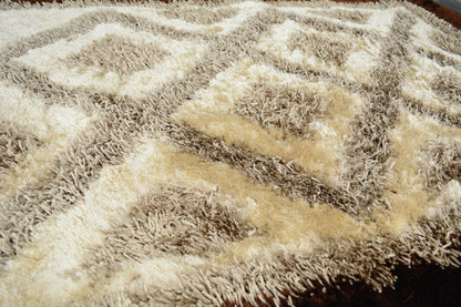 DaDa Bedding Shaggy Soft Viscose Champagne Brown Geometric Diamond Large Area Carpet Rug-4