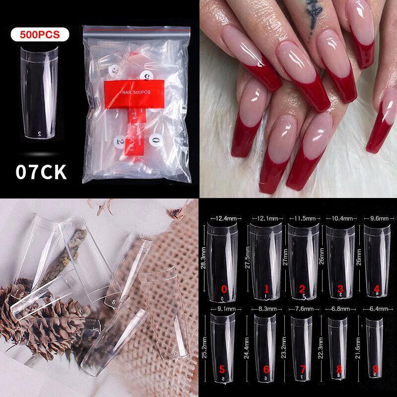 500 PCS Fake French Nail Tips White Clear Stiletto False Gel Pointy Art Acrylic-3