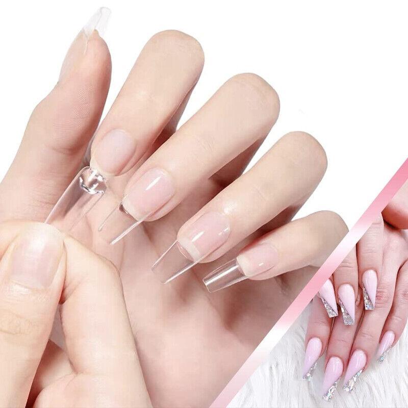 500 PCS Fake French Nail Tips White Clear Stiletto False Gel Pointy Art Acrylic-4