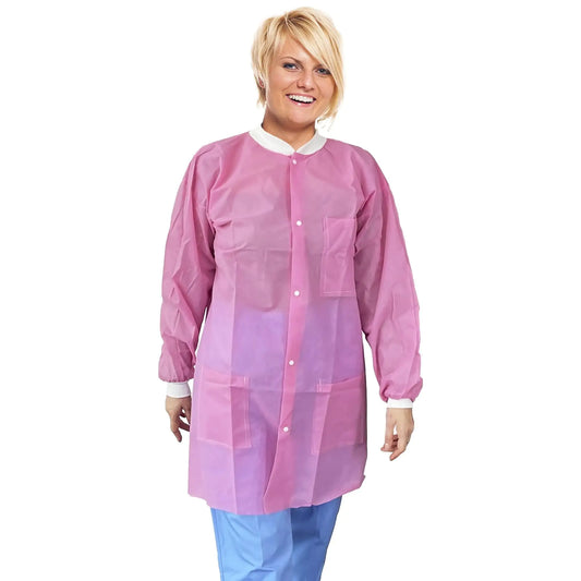 Disposable Lab Coat Small Size 10 Pack Light Pink Lab Jackets for Adults