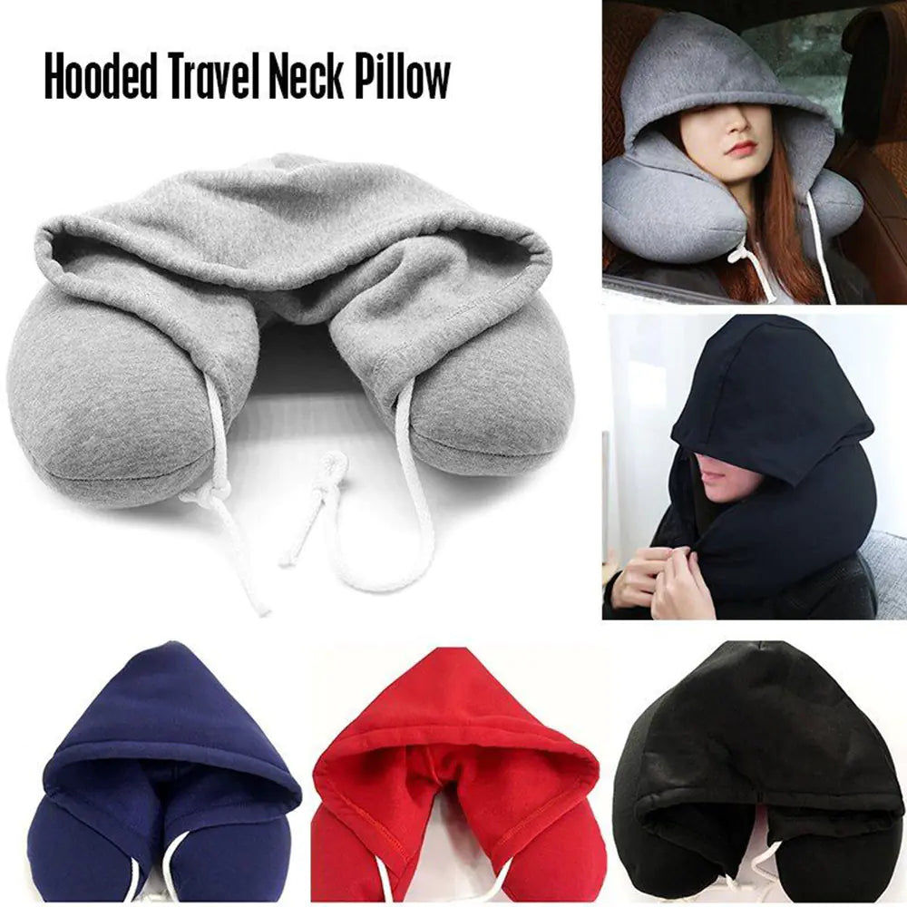 Hooded U-Shaped Neck Pillow for Comfort