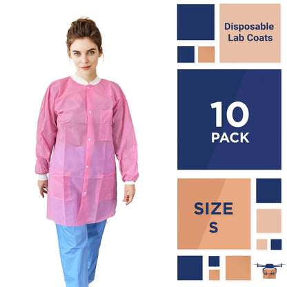 Disposable Lab Coat Small Size 10 Pack Light Pink Lab Jackets for Adults