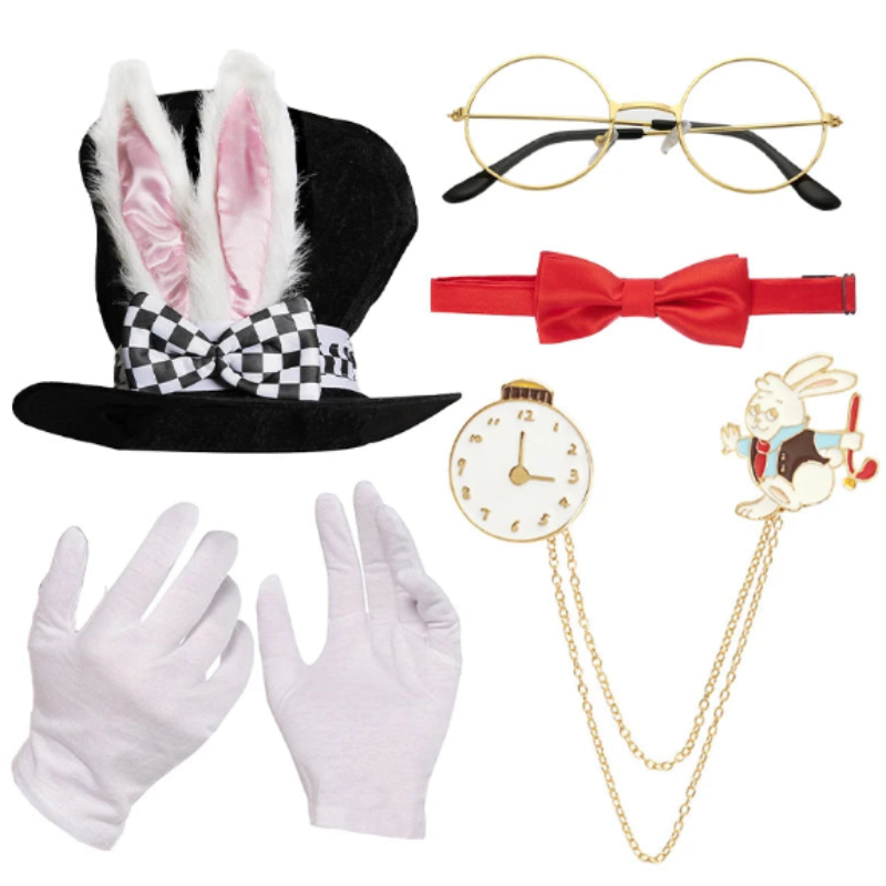 NNEOBA White Rabbit Costume Set Mad Hatter Hat & Ears-0