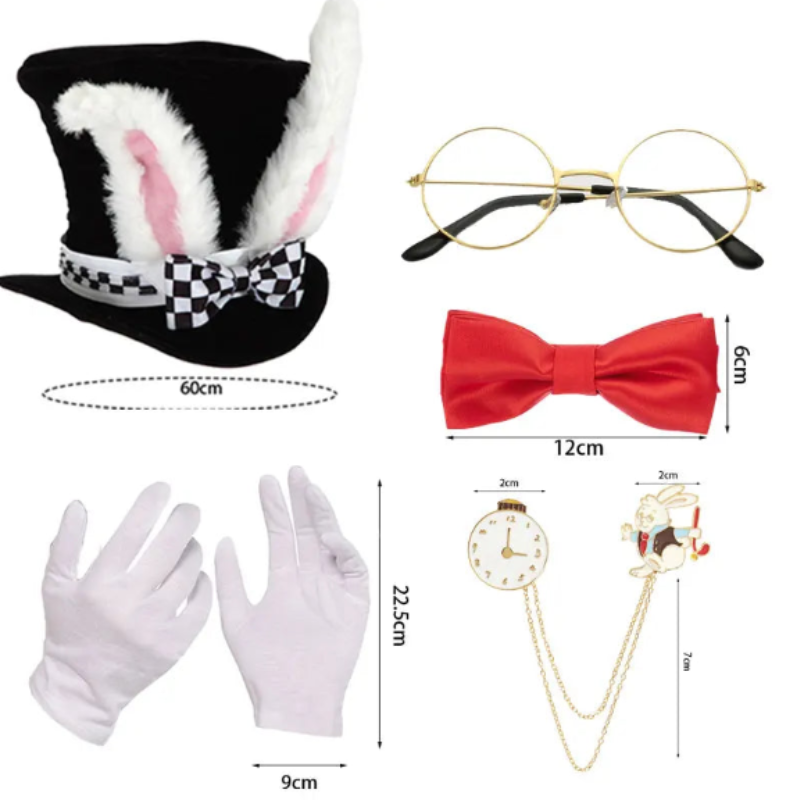 NNEOBA White Rabbit Costume Set Mad Hatter Hat & Ears-1