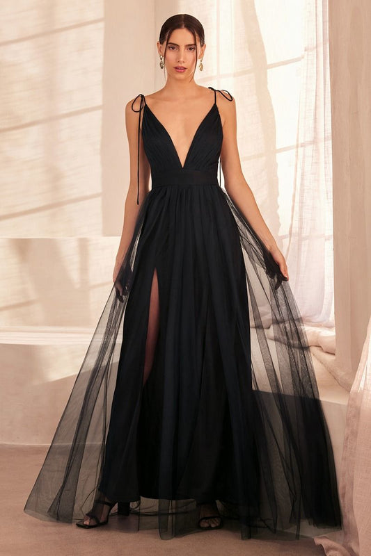 Empire Cut Dress With Deep V Neckline-0