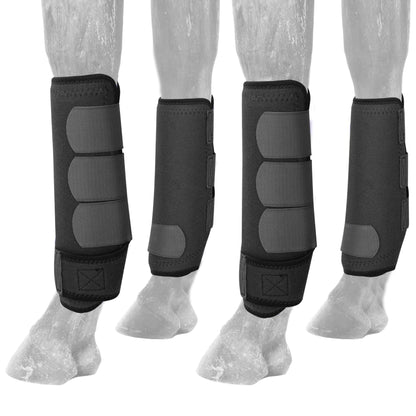 AccompMe Horse Boots Splint Boots for Horses Set of 4 Protective Boots Lower Limb Brushing Horse Boots Reusable Front Hind Leg Protection Gear (Black Small)
