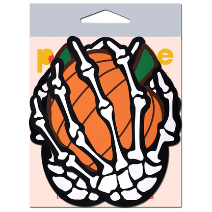 5-Pack: White Boney Skeleton Hands Holding Orange Halloween Pumpkins Breast Pasties by Pastease®-4