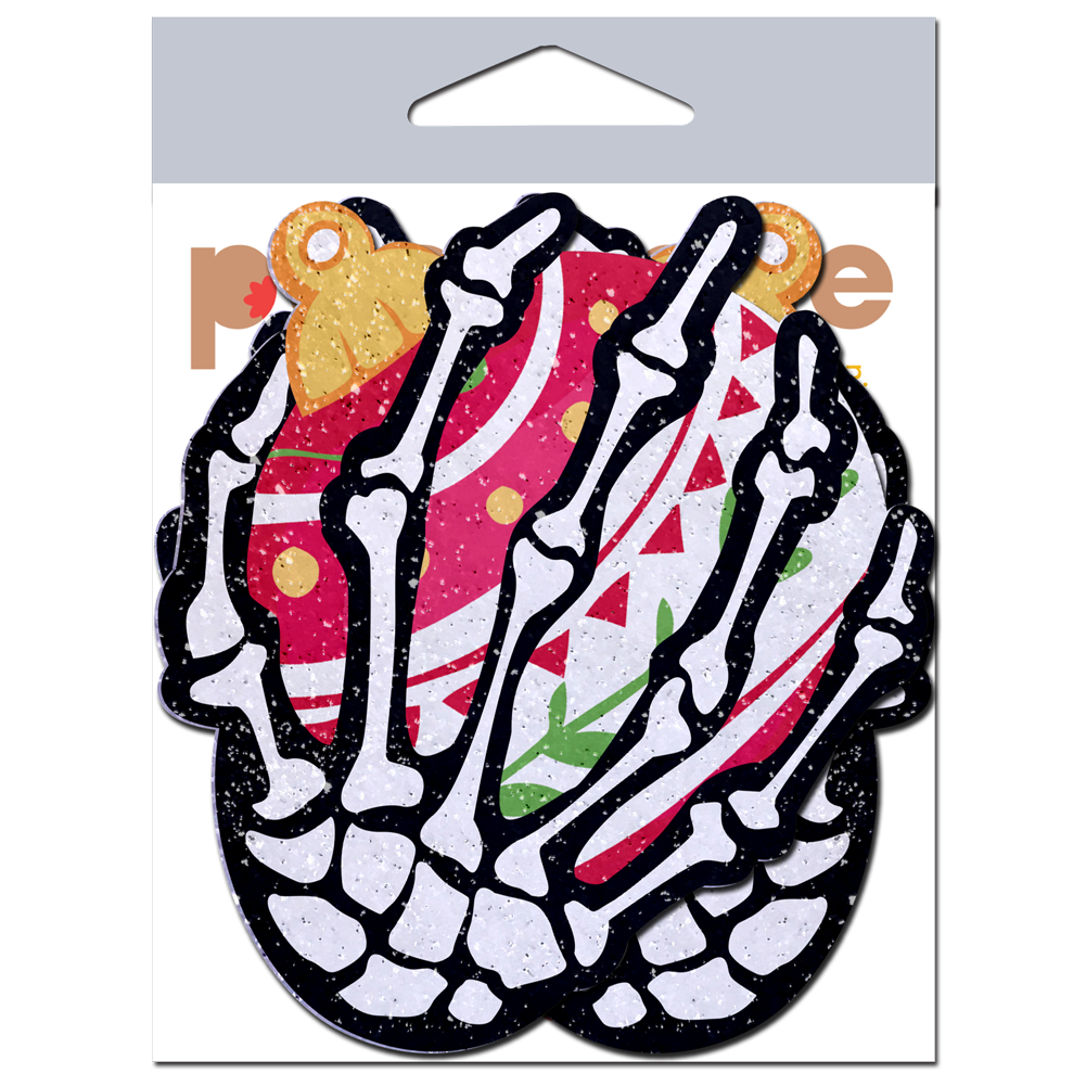 5-Pack: White Boney Skeleton Hands Holding Christmas Holiday Ornament Breast Pasties by Pastease®-4