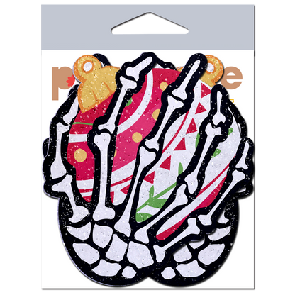 5-Pack: White Boney Skeleton Hands Holding Christmas Holiday Ornament Breast Pasties by Pastease®-4